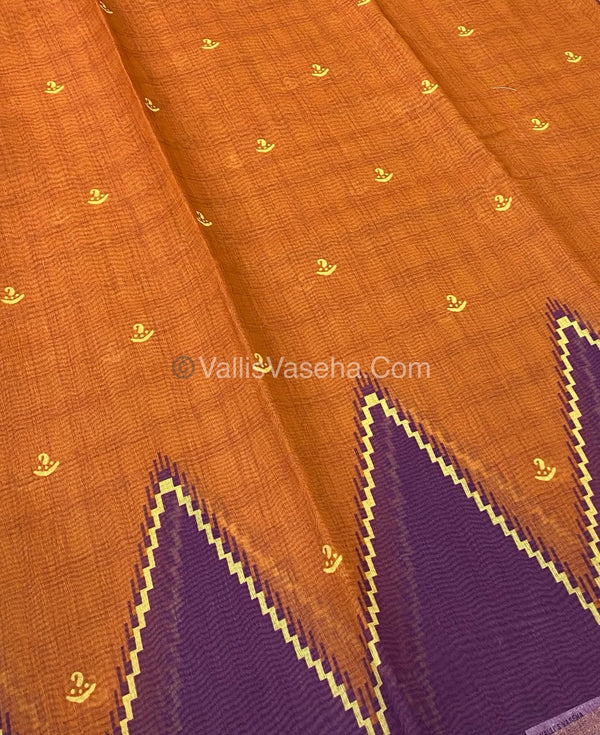 Semi Chanderi Saree - Rust Orange & Purple Combo - VVSCS003