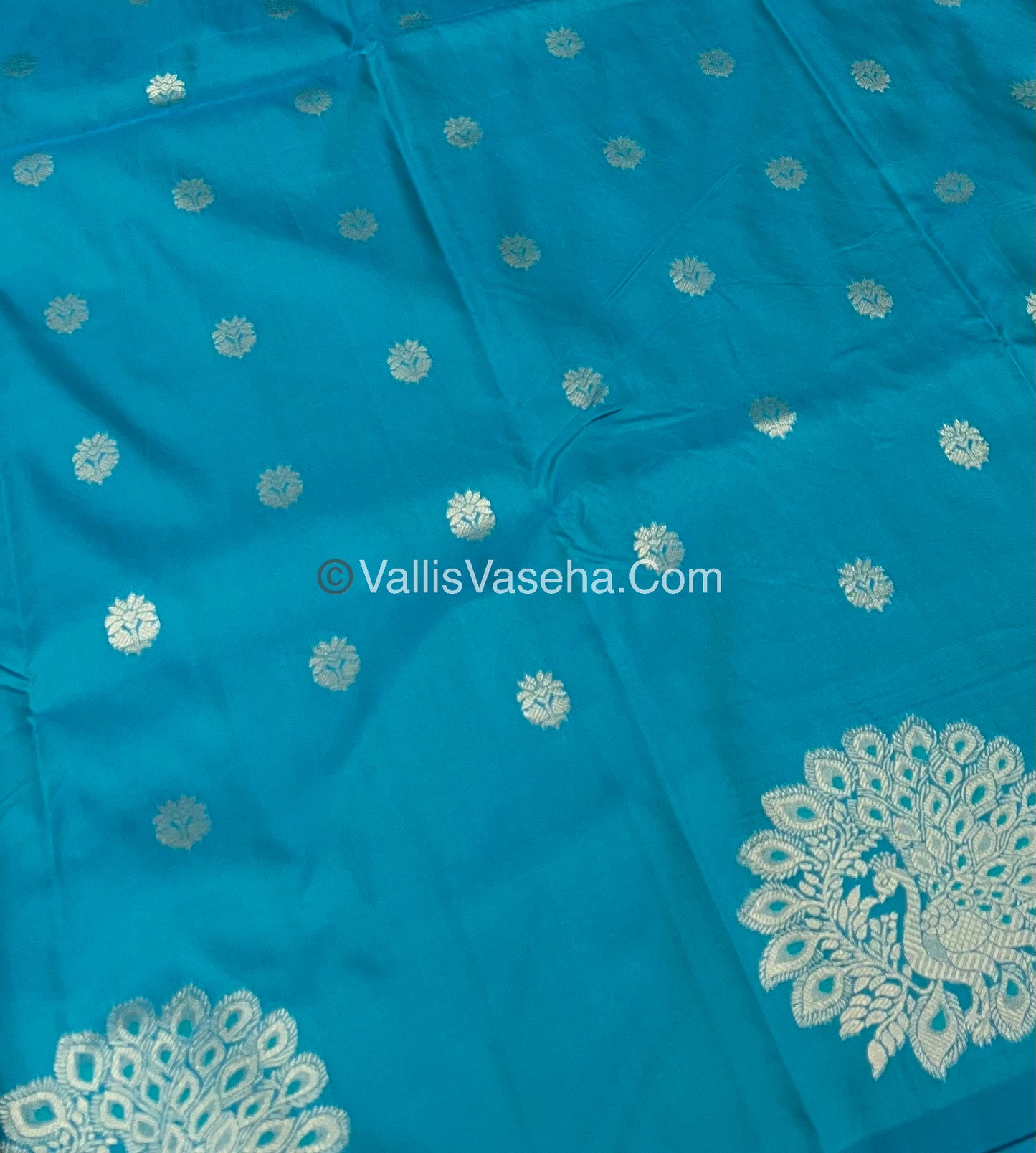 Semi Soft Silk - Peacock Butta Border - Ramar Blue Shade -VVSSS011