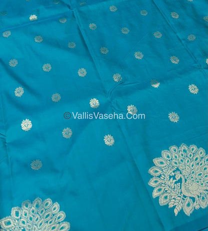 Semi Soft Silk - Peacock Butta Border - Ramar Blue Shade -VVSSS011