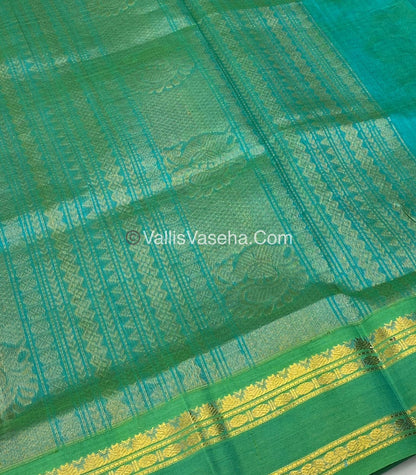 Pre Booking [5-7 weeks] |Pure Korvai Silk Cotton - Podi Kattam -White & Black with Teal Green - Retta Petta Border - VVKSC003