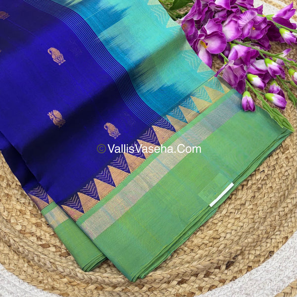 Pure Korvai Silk Cotton Saree - Blue  with Turquoise blue -  VVKSC030