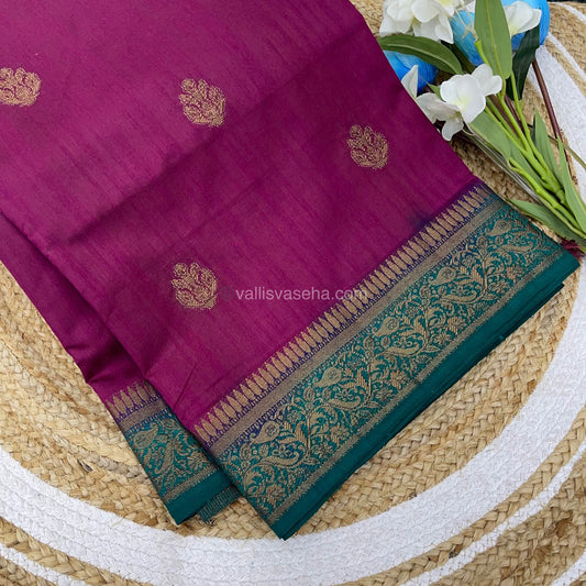 Bamboo Silk Saree - Purplish Pink with Ramar Blue Shade - VVBSS001