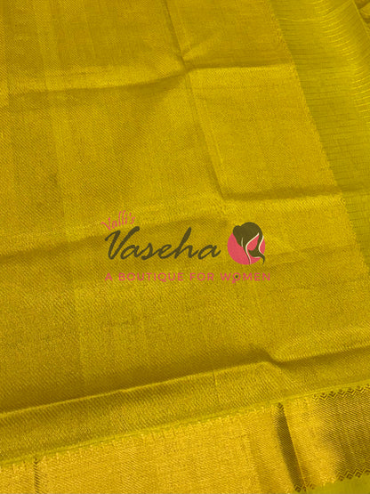 Pure Silk Cotton Saree - Mayil & Chakkaram Design - Red With Yellowish green  Shade -VVMC002