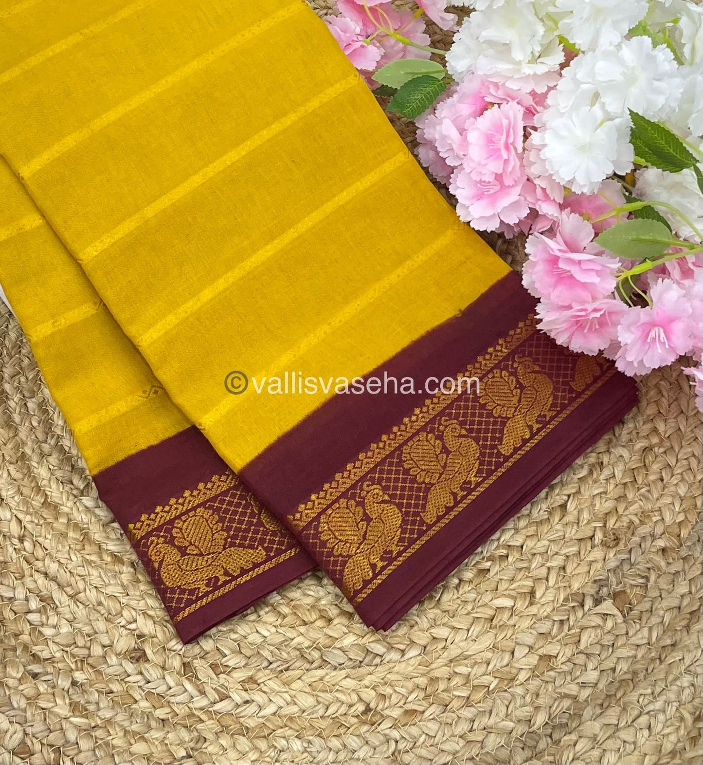 Sungudi Cotton Saree | Velthari Design - Yellow with Maroon Shade - VVSCV001
