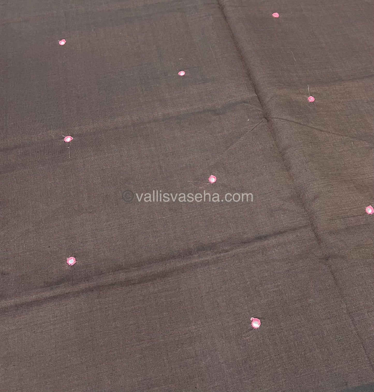 South Mixed Cotton - Mirror Work Embroidery - Brown with Pink - VVPCM002