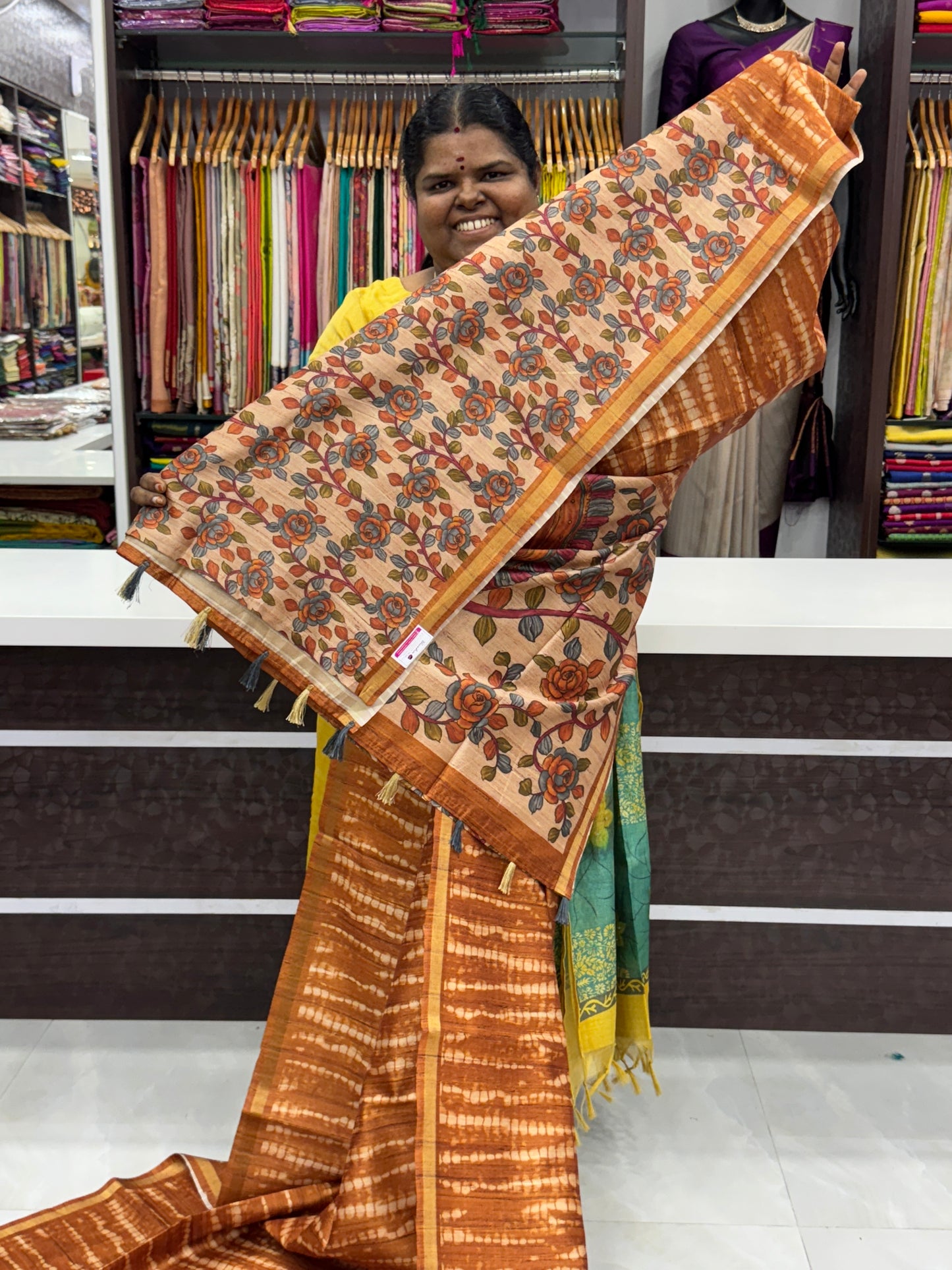 Semi Matka Tussar Silk Saree - Shibori pattern - Mustard Shade - VVSMT001