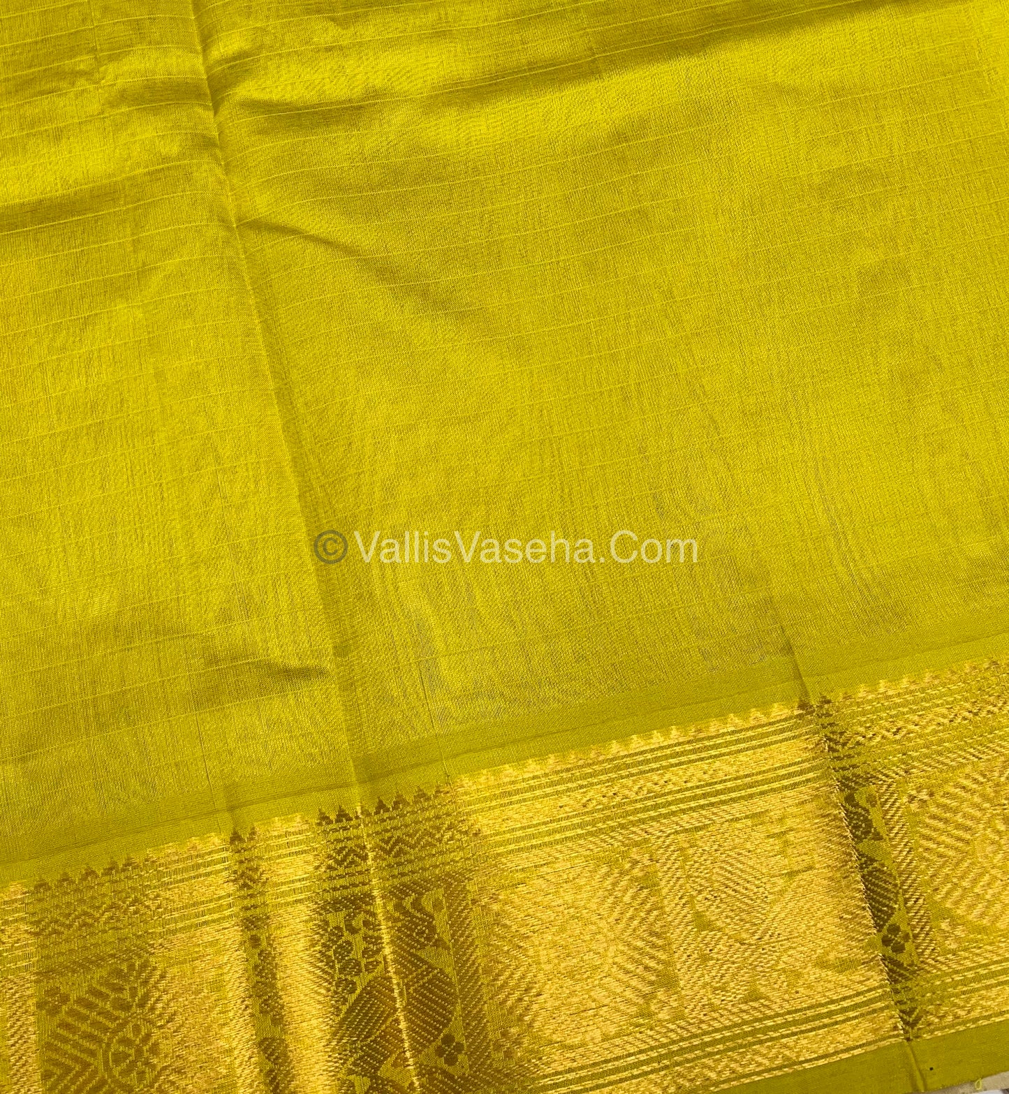 Pure Silk Cotton Saree - Cream With Lemon Yellow Shade - Lakshadeepam Design - VVPLD001