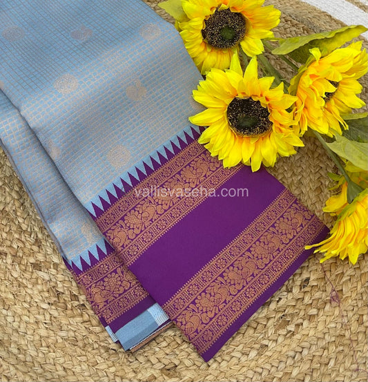 Kanchi Semi Silk - Ice Blue (Grey Shade)with Purple - Mayil & Chakkaram design - VVKSS001