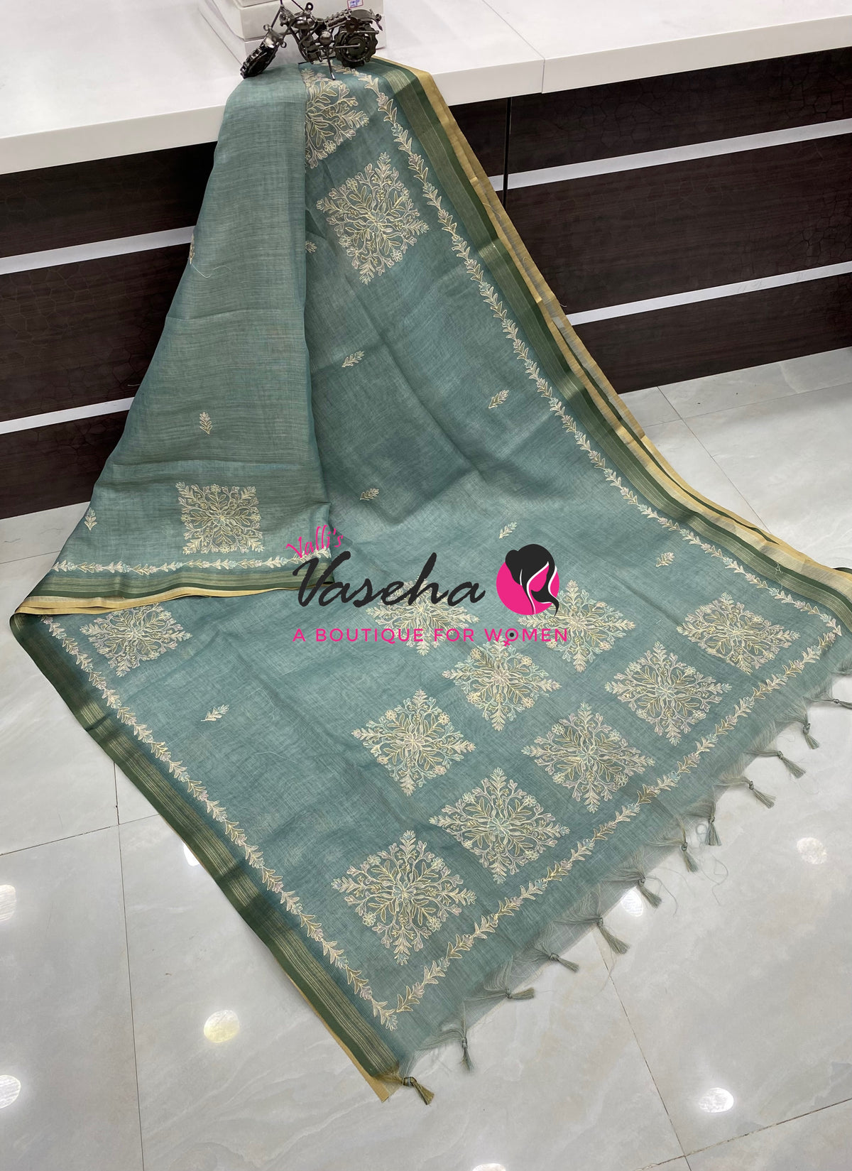 Linen Tissue Saree -  Blue Shade - VVLTS005