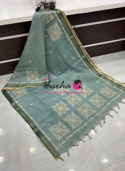 Linen Tissue Saree -  Blue Shade - VVLTS005