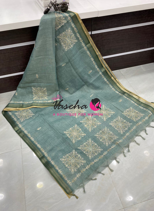 Linen Tissue Saree -  Blue Shade - VVLTS005