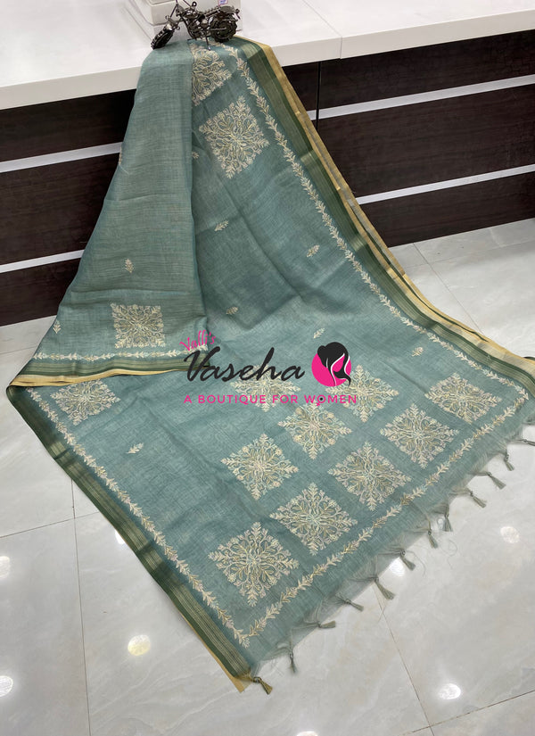 Linen Tissue Saree -  Blue Shade - VVLTS005