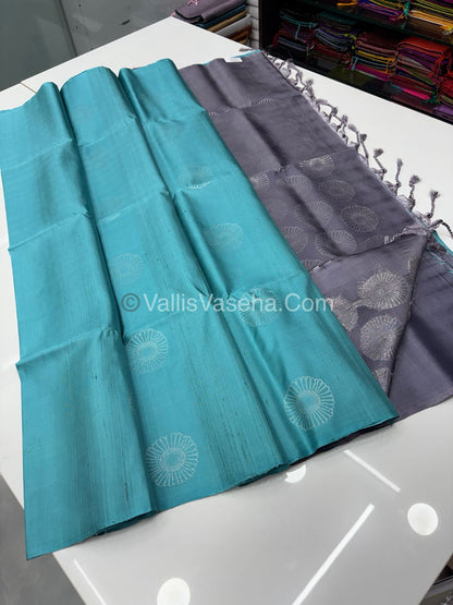 Pure Soft Silk Saree - Dupion Weaving - Blue & Grey Shade - VVPSS065