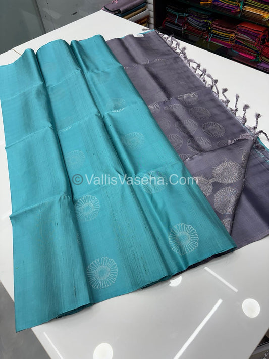 Pure Soft Silk Saree - Dupion Weaving - Blue & Grey Shade - VVPSS065