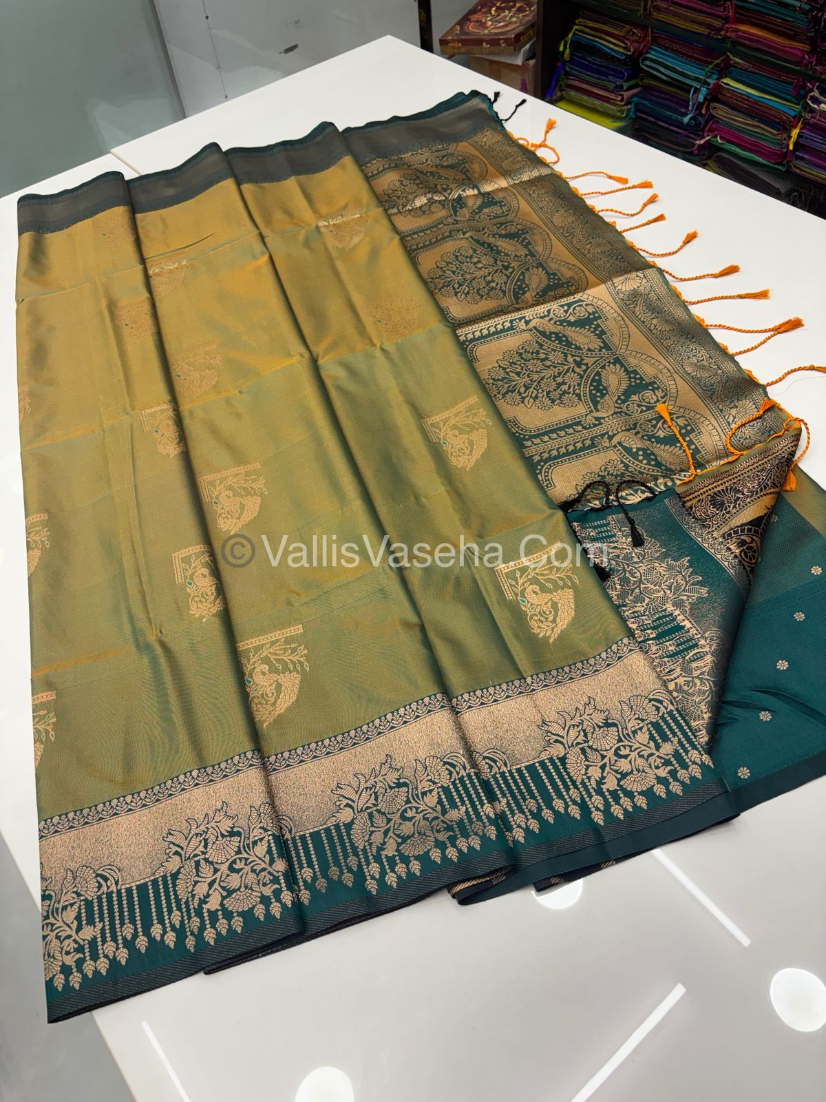Semi Soft Silk -Olive Green With  Green Shade -VVSSS030 - 2