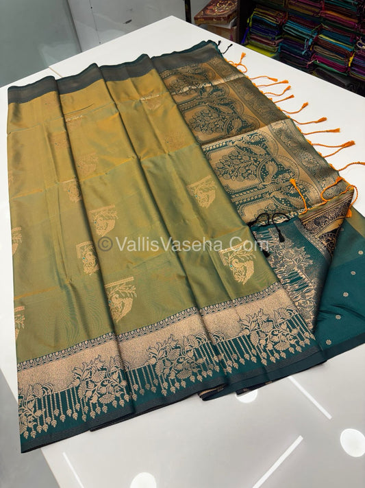 Semi Soft Silk -Olive Green With  Green Shade -VVSSS030 - 2