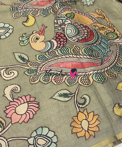 Linen Appliqué Work Saree - Grey Shade - VVLAS001