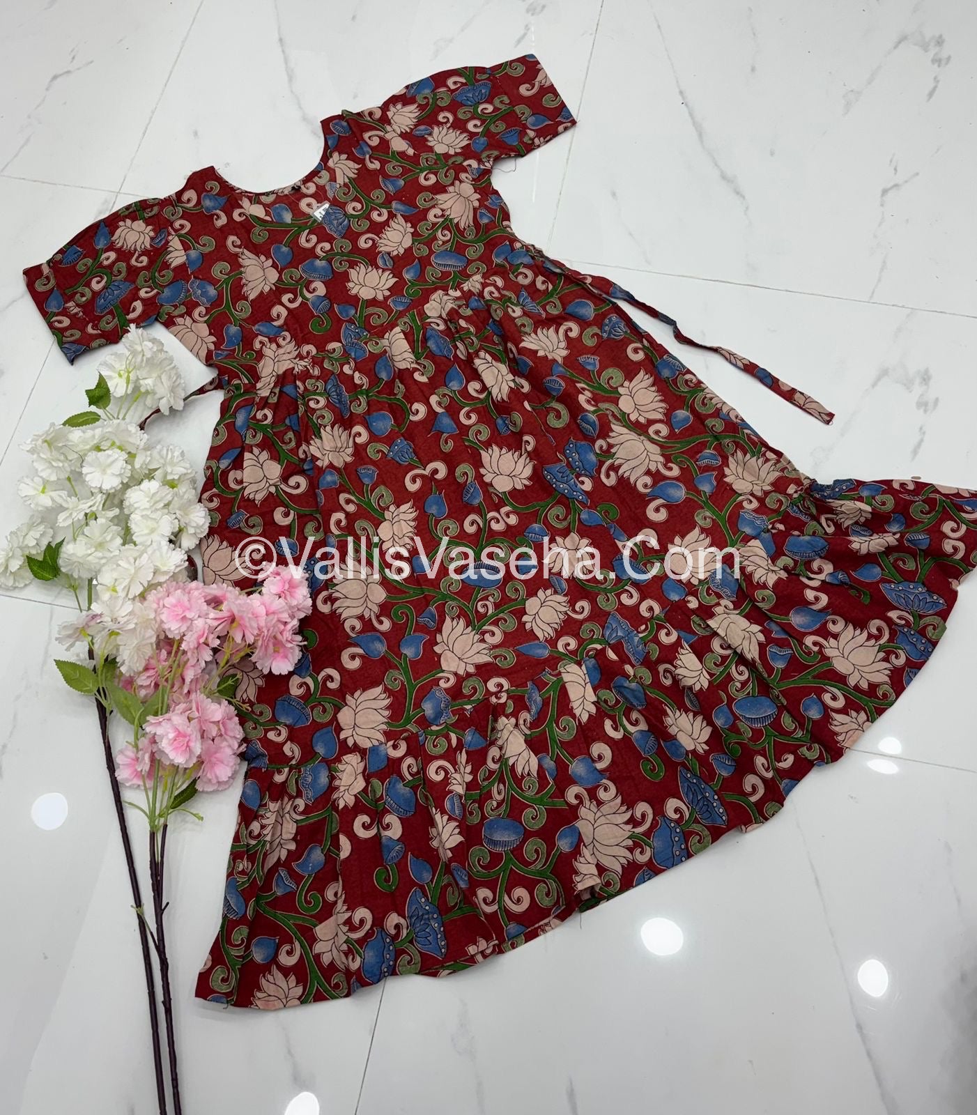 Ready Made - Kalamkari Frock - Maroon Color - VVRKF001