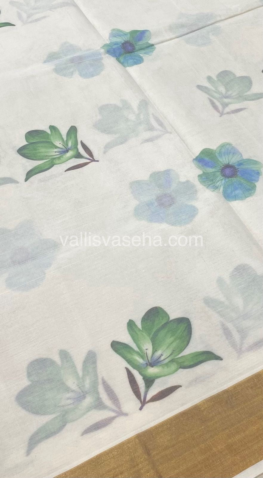 Kerala Cotton Saree - Cream With Golden Border - VVKCS001