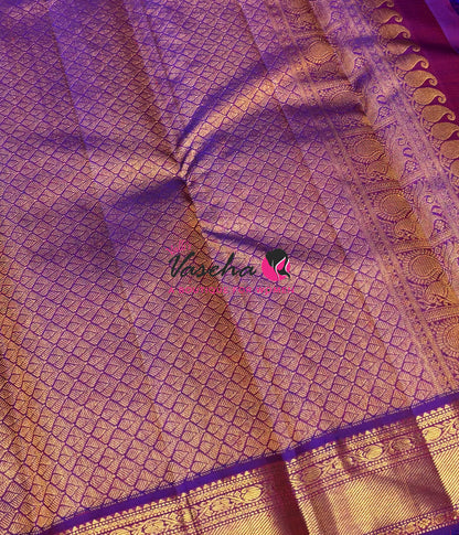 Pure Kanchipuram Silk Saree - Pink & Purple Combo - VVPS025
