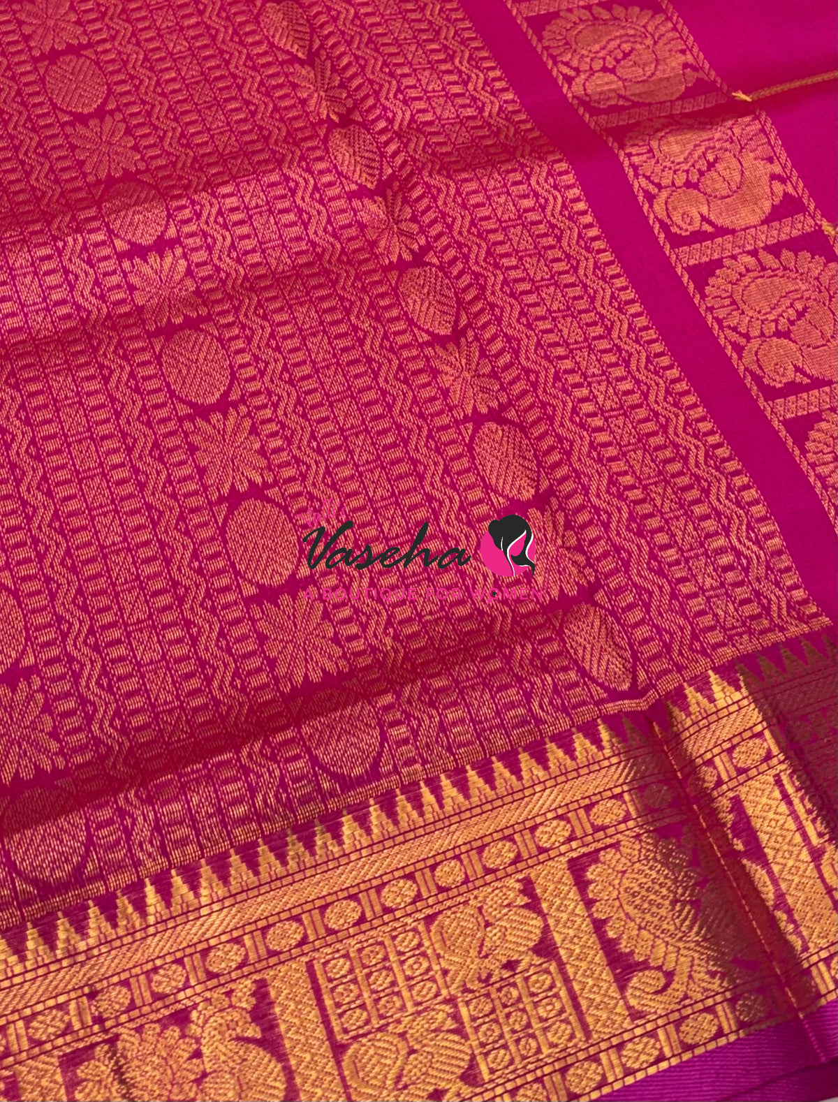 Pure Silk Cotton Saree - Mayil & Chakkaram Design - Pink With Pink Shade -VVMC003