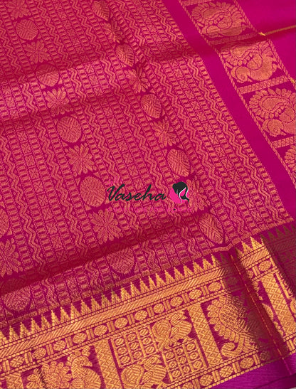 Pure Silk Cotton Saree - Mayil & Chakkaram Design - Pink With Pink Shade -VVMC003