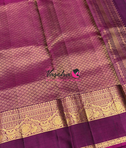 Pure Kanchipuram Silk Saree - Green & Purplish Pink Combo - VVPS046