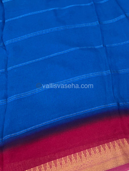 Muslin Georgette Saree - Blue with Pink - VVMGS001