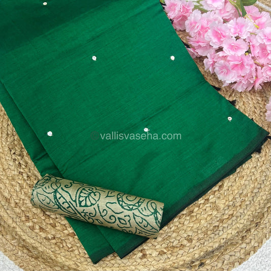South Mixed Cotton - Mirror Work Embroidery - Green with cream  - VVPCM002