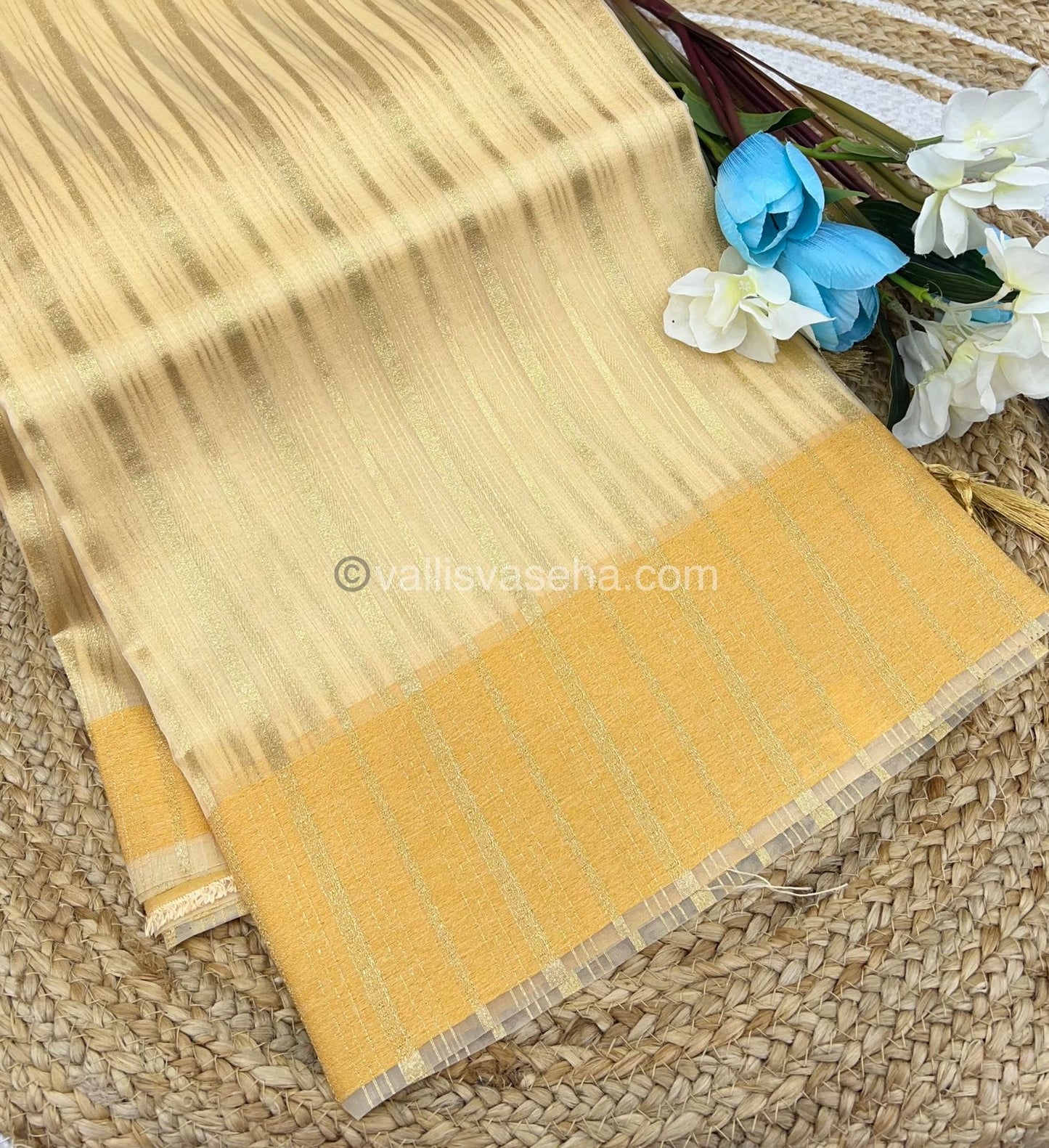 Organza Saree - Light Creamish Yellow- VVOS001