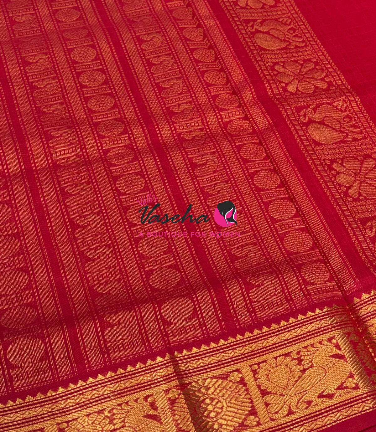 Pure Silk Cotton Saree - Green With Red Shade - Lakshadeepam Design - VVPLD001