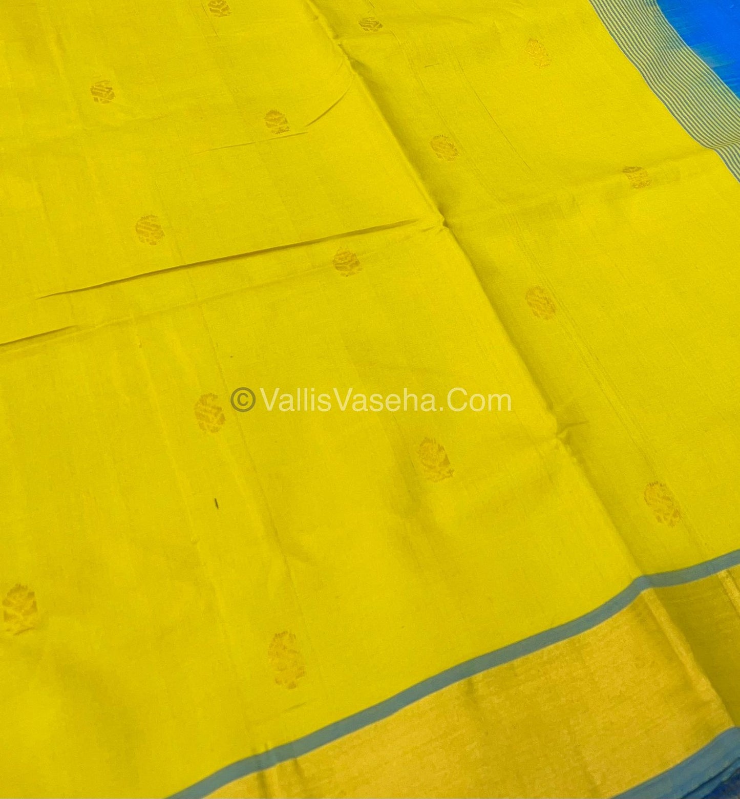 Semi Silk Cotton Saree - Lemon Yellow & Blue  Combo - VVSSC001