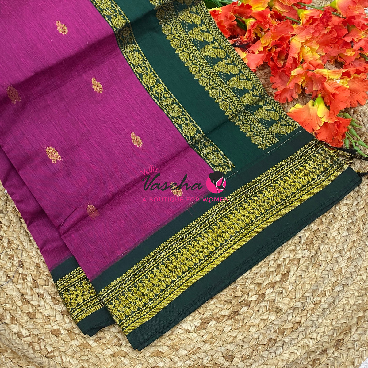 Kalyani Cotton Saree - Pink With Green Shade - VVKC002