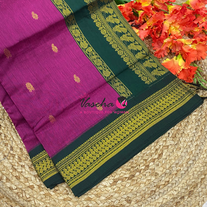 Kalyani Cotton Saree - Pink With Green Shade - VVKC002