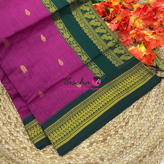 Kalyani Cotton Saree - Pink With Green Shade - VVKC002
