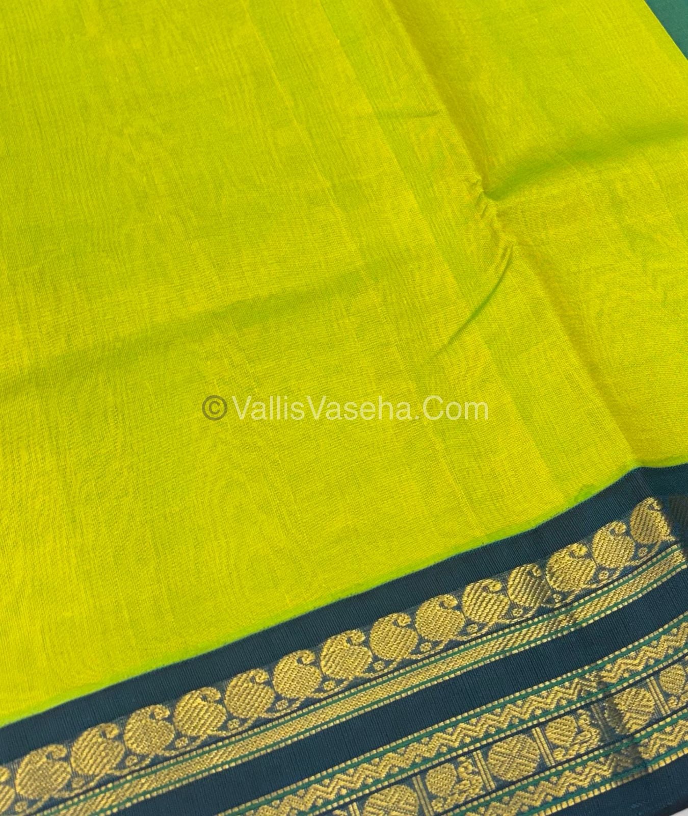 Pure Korvai Silk Cotton - Green with Blue- VVKSC025