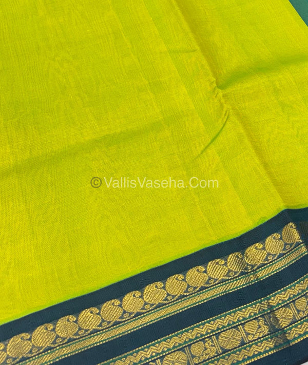 Pure Korvai Silk Cotton - Green with Blue- VVKSC025