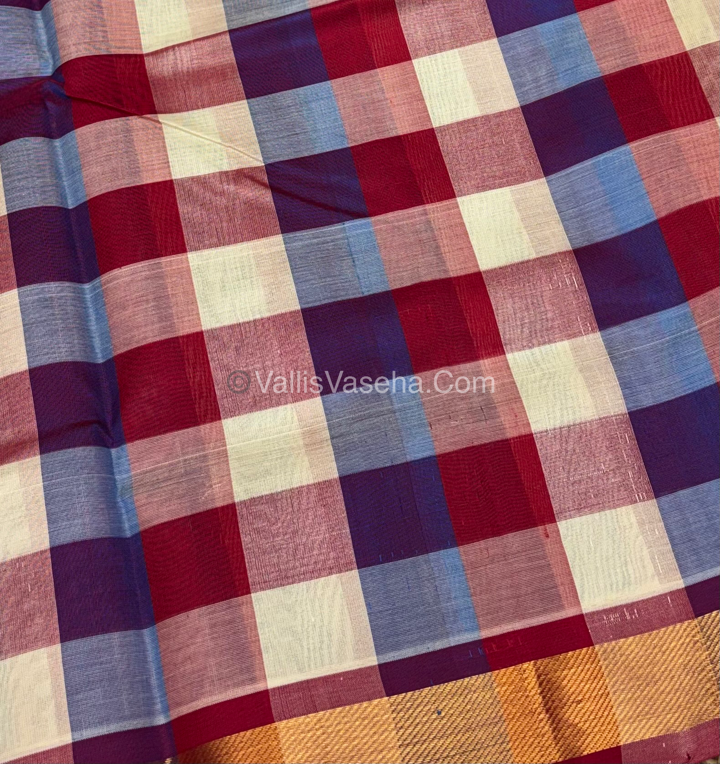 Pure Silk Cotton Saree - Nayantara Checks - Retta Petta Border - VVNCS001