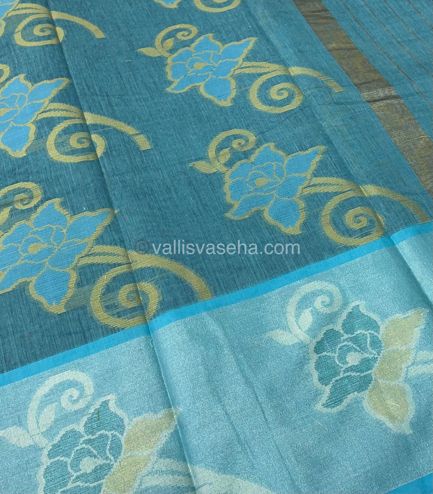 Banarasi Pochampally Weaving Semi Soft Cotton Saree - Blue with Blue - VVBPS001