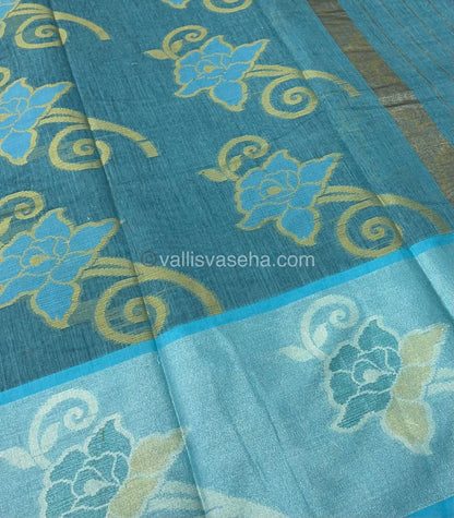 Banarasi Pochampally Weaving Semi Soft Cotton Saree - Blue with Blue - VVBPS001