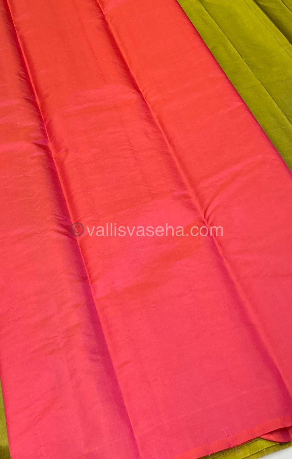 Half Mixed - Pure Soft Silk Saree - Light Weight - Green with Peachish Orange shade - VVPSS026