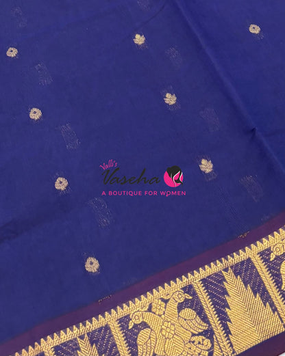 Semi Silk Cotton Saree - Small Zari Butta  - Retta Mayil Border- VVSSC015