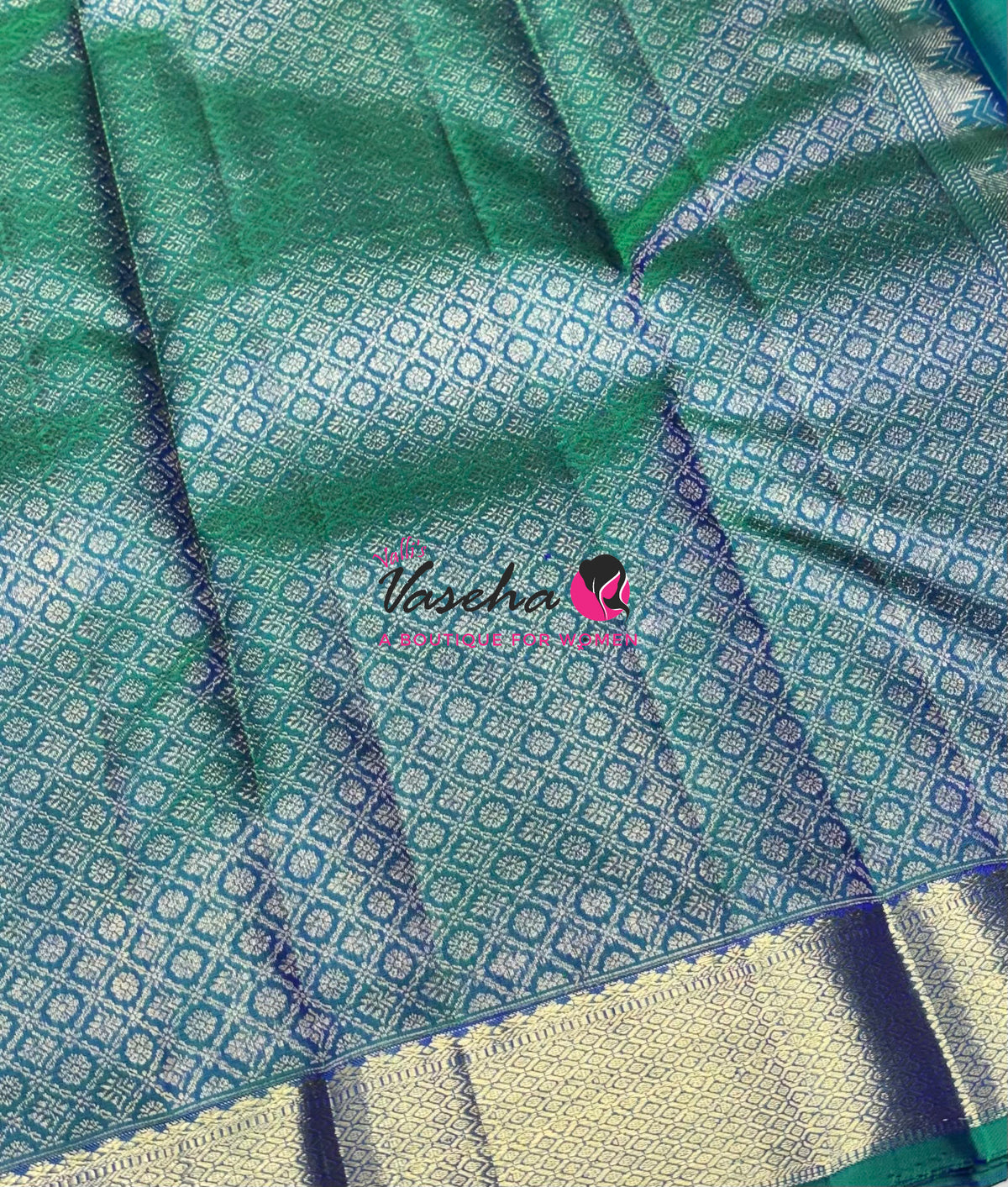 Pure Kanchipuram Silk Saree -  Peacock Blue Shade - VVPS093