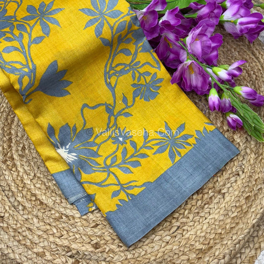 Pure Tussar Silk - Yellow With Grey Shade - VVPTS001