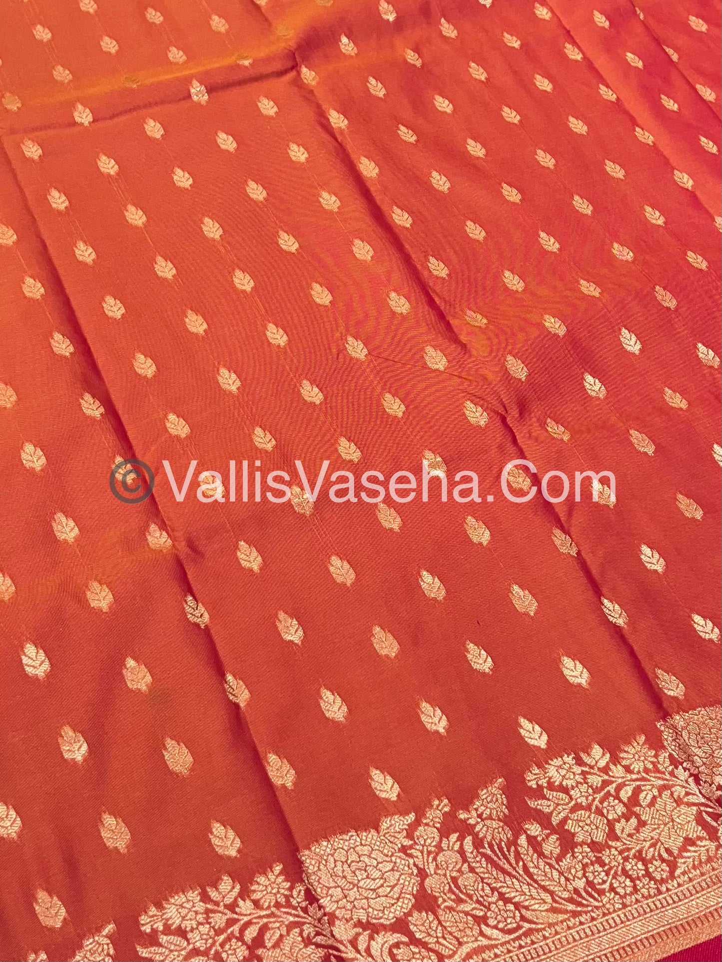Semi Soft Silk with Border - Peachish Orange  Shade -VVSSS012