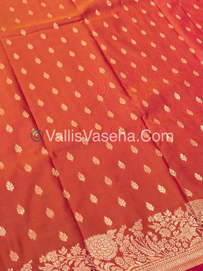 Semi Soft Silk with Border - Peachish Orange  Shade -VVSSS012