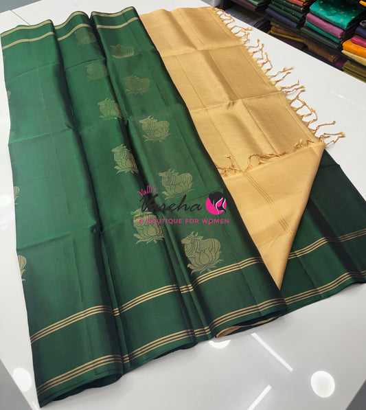 Pure Soft Silk Saree  - Green  & Cream  Combo - VVPSS161