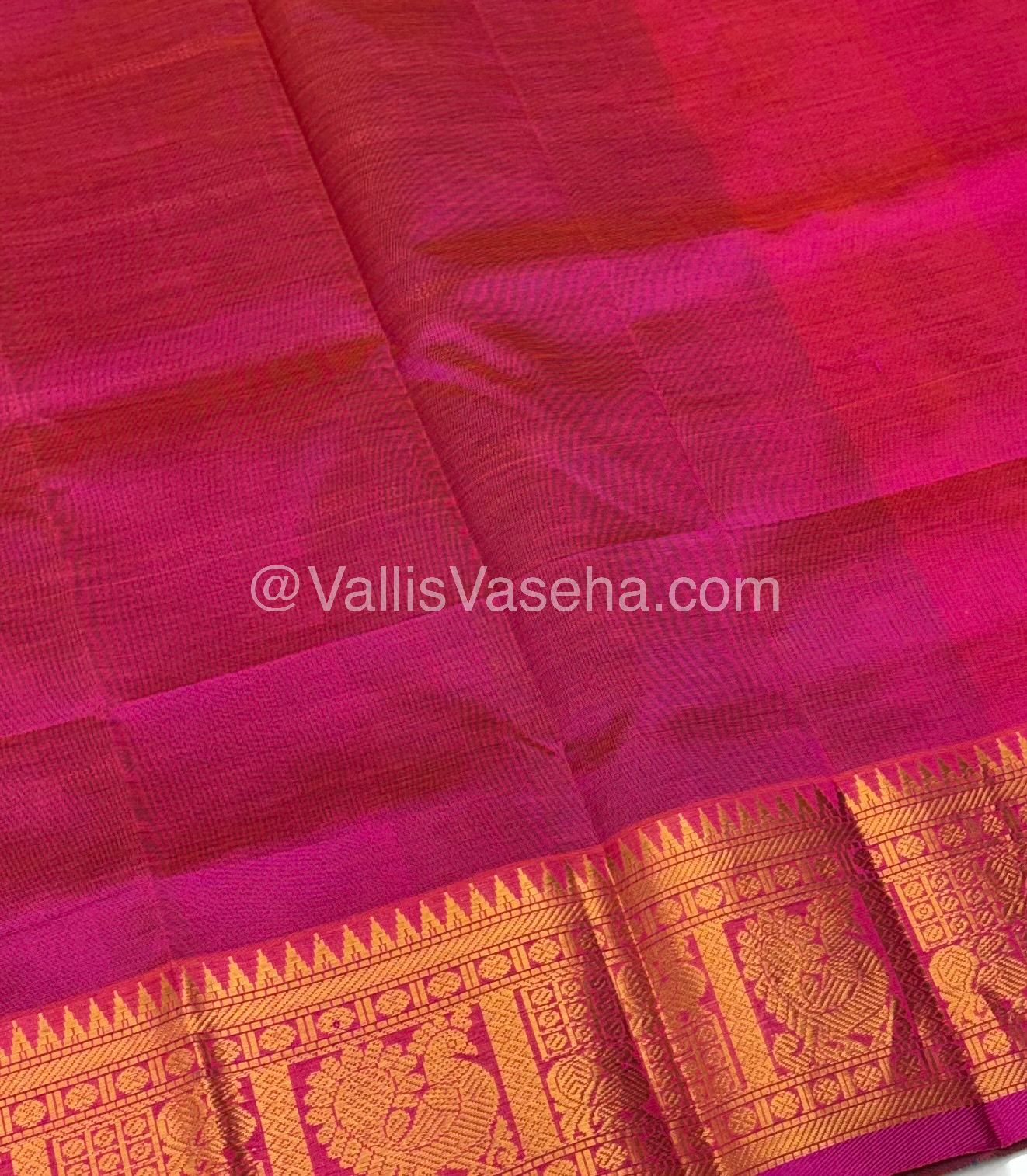 Pure Silk Cotton Saree - Mayil & Chakkaram Design - Blue With Pink Combo -VVMC003