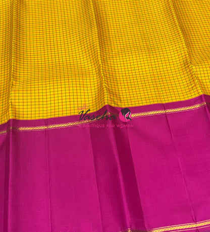 Pure Vintage Korvai Kanchipuram Silk Saree - Ganga Jamuna Style - Yellow & Pink/Green Combo - VVPS053