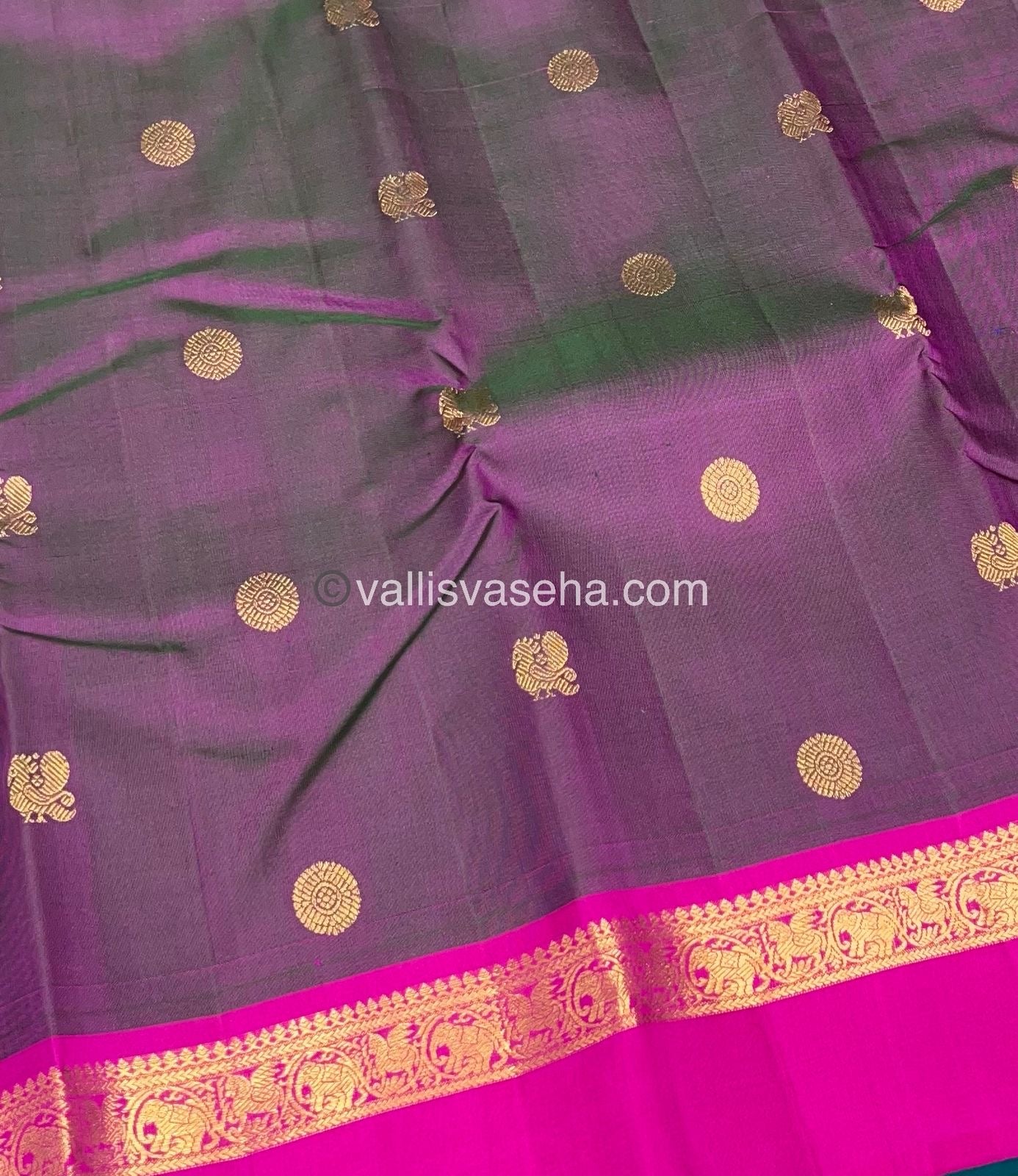 Pure Kanchipuram Silk Saree - Dual Tone Purple & Pink  Shade  - VVPS022